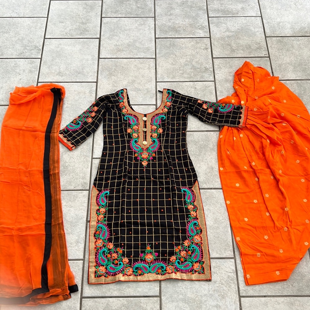 Punjabi Pakistani indian suit salwar never worn black orange